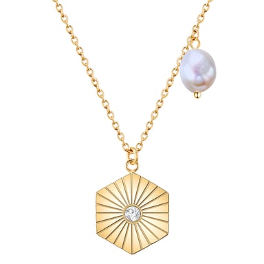 Necklace stainless steel yellow gold freshwater cultured pearl white preciosa white Valero Pearls