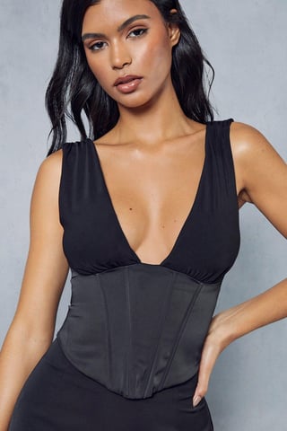 Mesh Plunge Satin Corset Top