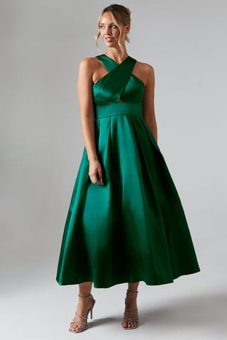 Cross Neck Twill Bridesmaids Dress