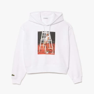 Dames Lacoste Hoodie met oversized print in Wit