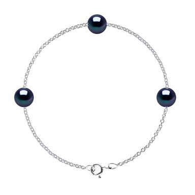 TRIO armband kralen Freshwater 89mm Zwarte Ronde 925