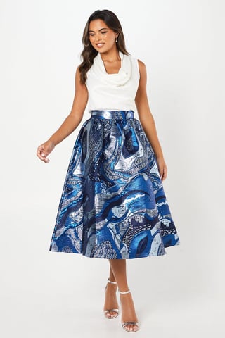 Metallic Jacquard Full Midi Skirt