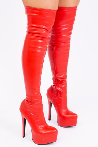 Where's That From Womens 'Brinley' High Heel Over The Knee Boots - Rouge Red Faux Leather
