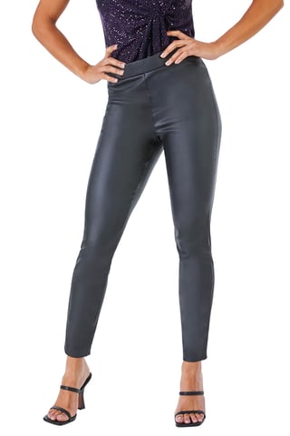 Petite Faux Leather Pull On Trousers