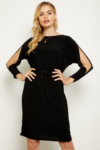 Black Split Sleeve Slinky Dress