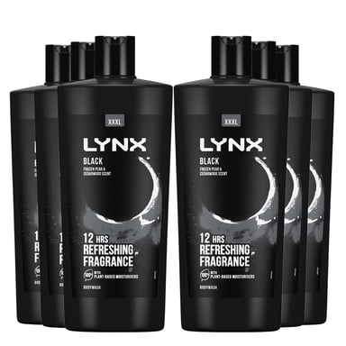 Lynx Black Shower Gel with Frozen Pear & Cedarwood HD Fragrance 700ml, 6 Pack
