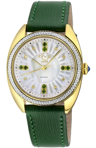 GV2 Women's Palermo Diamond Swiss Quartz MOP Dk Blue Dial, Genuine Blue Handmade Leather Watch