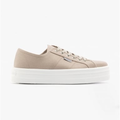 BARCELONA Womens Platform Canvas Trainers Beige