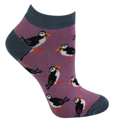 Miss Sparrow - Dames Bamboe Trainer Sokken - Puffins (Mauve)