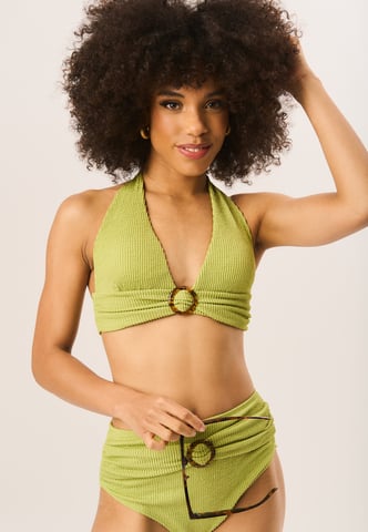 Getextureerde halterbikinitop met ringdetail