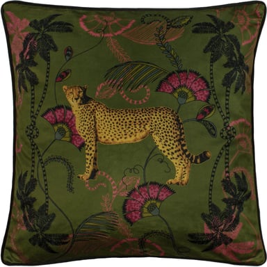 Paoletti Tropical Cheetah Velvet Piped Cushion Cover