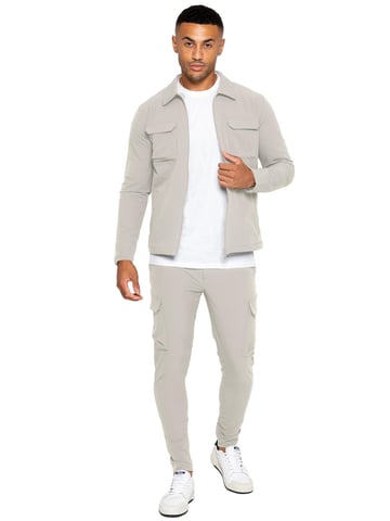 Enzo | Heren Cargo Shacket Trainingspak Set - Steen