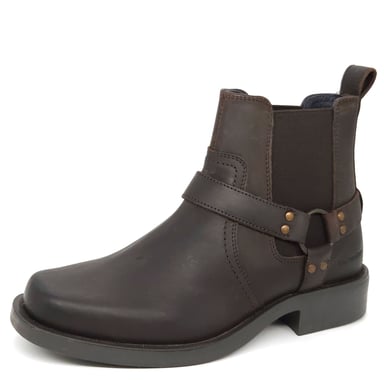 HX London Malden Leather Brown Mens Chelsea Biker Western Square Toe Boots
