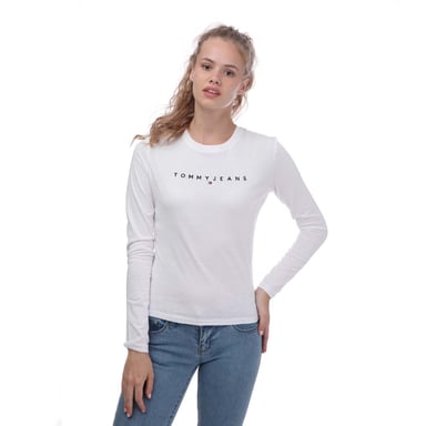 Dames-T-shirt Tommy Hilfiger Slim Fit Linear Lange Mouw in Wit