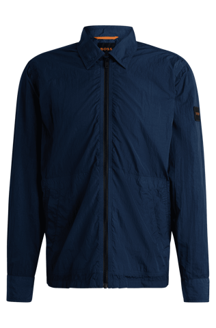 Heren Boss Crinkle-Effect Stof Oversized-Fit Overshirt in Blauw