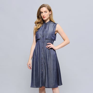 Open flap terug fit-an-flare shirt jurk