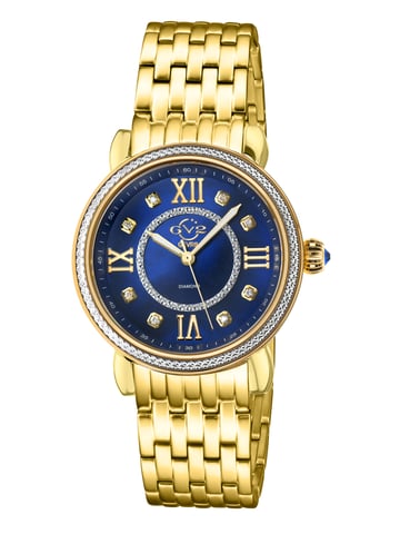 GV2 Womens Marsala 9862B Zwitsers Kwarts Diamant Geelgoud Roestvrij Stalen Horloge