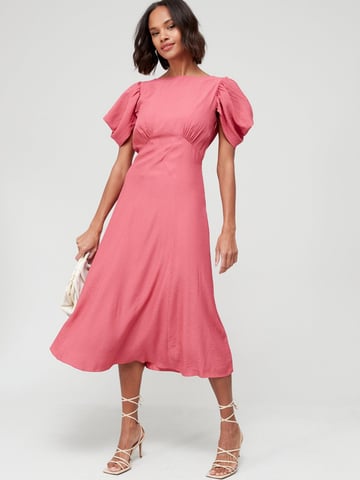 Vrouw Ted Baker Tulip Pannel Midi Pink Jurk