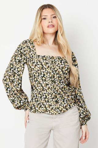 Ditsy Button Long Sleeve Blouse