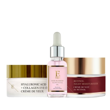 Retinol Night Milk Cream 50ml + Hyaluronic Acid + Kollagen Pro Age Eye Cream 30ml + Rose Flower Shine Facial Oil 30ml
