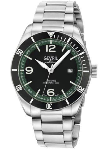 Gevril Yorkville Swiss Automatic Sellita SW200 Black Dial Green Zone, 316L Stainless Steel Watch