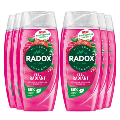 Radox Feel Radiant Shower Gel with Strawberry and Raspberry Fragrance 225ml, 6pk