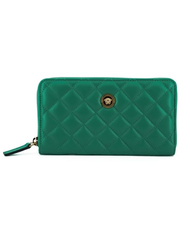 Authentic Versace Long Zip Around Wallet in Quilted Nappa Leather