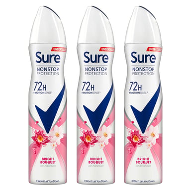 Sure Women Antiperspirant 72H Nonstop Protection Bright Bouquet Deodorant 250ml, 3 Pack