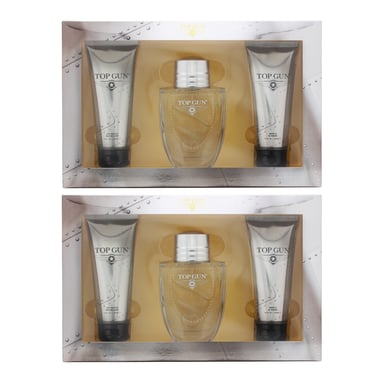 Top Gun Chevron Eau De Toilette 100ml Hair & Body Wash, Aftershave Balm Gift Set X 2