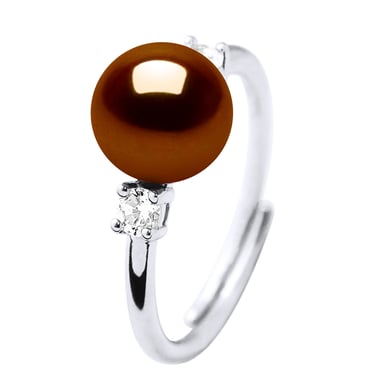 Ring Verstelbare Freshwater Pearl 7-8mm Chocolade en oxiden van zirkonium 925