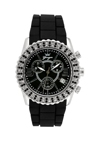 Yonger and Bresson Black Dial Black Band Watch