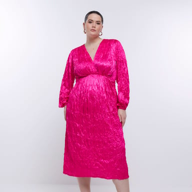 River Island Womens Wrap Midi Dress Plus Pink Long Sleeve