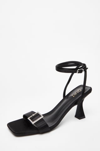 Black Satin Buckle Heels