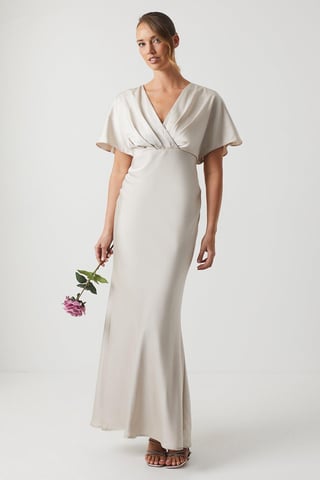 Batwing Sleeve Satin Fishtail Maxi Dress