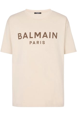 Balmain Bruin Logo Print T-shirt in Ivoorbruin