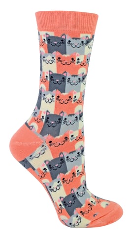 Miss Sparrow 2 Paar Dames Grappige Kattensokken, Ademende Grappige Bamboe Kousen - Happy Cats (Roze)