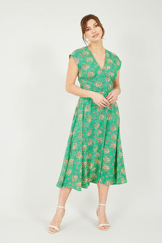 Yumi groene halflange jurk met bloemenprint