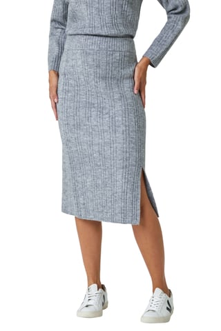 Ribbed Side Split Knit Pencil Skirt