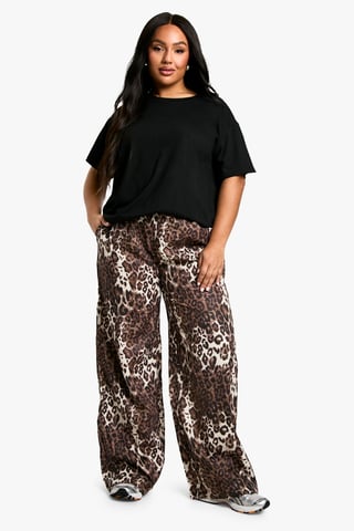 Plus Leopard Woven Wide Leg Trouser