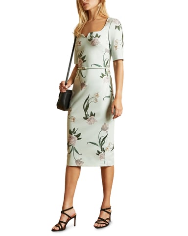Ted Baker Magieyy aansluitende jurk met inkeping en Elderflower-print, mintgroen