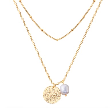 Necklace stainless steel yellow gold freshwater cultured pearl white Valero Pearls