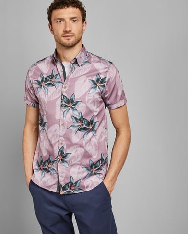 Ted Baker Myles overhemd met korte mouwen en tropische print, roze