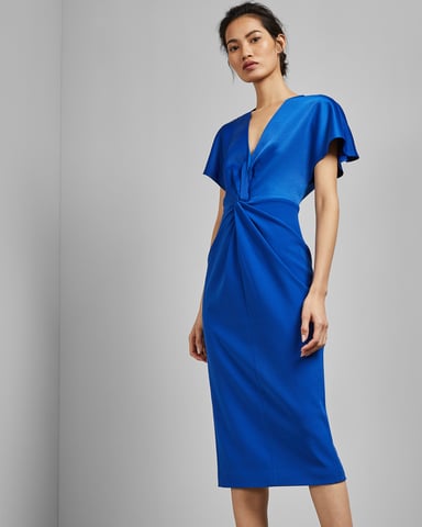 Ted Baker Ellame aansluitende wikkeljurk met lange mouw, helderblauw