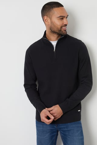 Black Basket Stitch Mock T-Shirt Quarter Zip Jumper