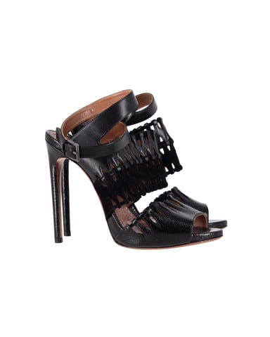 Alaïa Cut Out Enkelband Sandalen in Zwart Leer