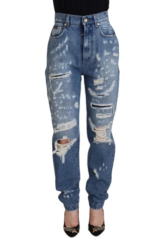 Dolce & Gabbana Dames Blauwe Gewassen Katoenen Versleten Denim Jeans
