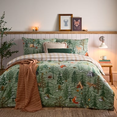 Lodge Wood 100% Brushed Cotton Duvet Cover Set