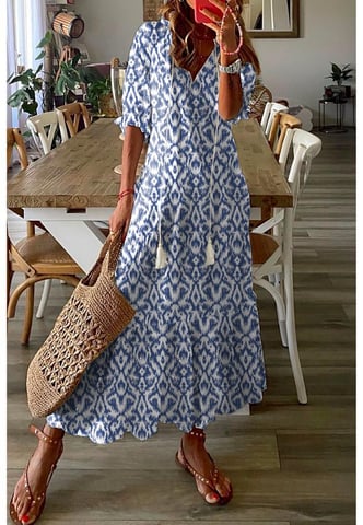 Vrouwen Geometrisch Patroon Maxi Jurk in Luchtblauw