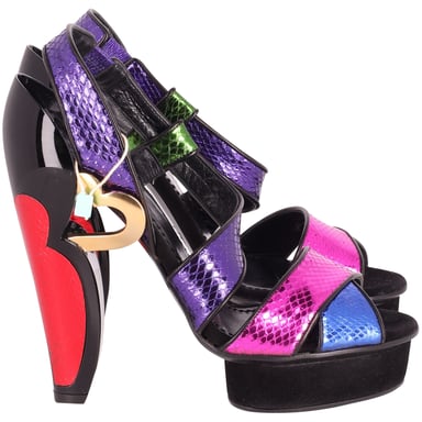 Marc Jacobs Kleurblok Hart Platform Hak Sandalen in Multicolour Leer