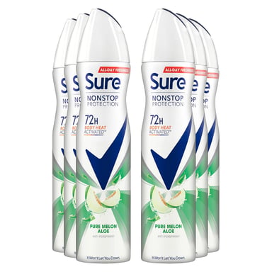 Sure Women Anti-perspirant 72H Nonstop Protection Pure Melon Aloe Deo, 6x250ml